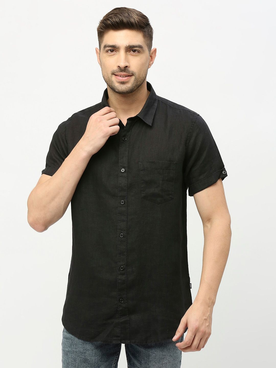 SPYKAR Spread Collar Linen Casual Shirt