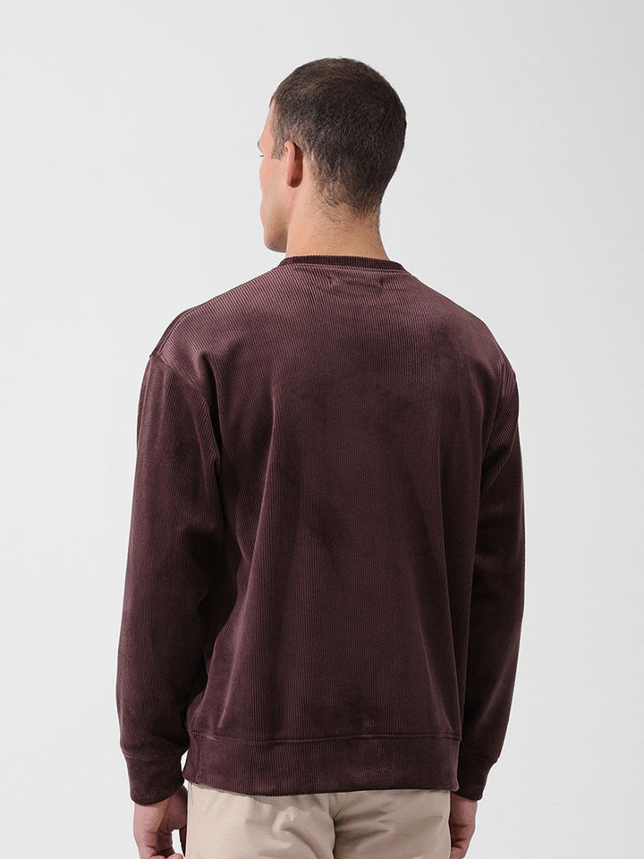The Indian Garage Co Men Oversized Self Design Corduroy Crew Neck Sweatshirt