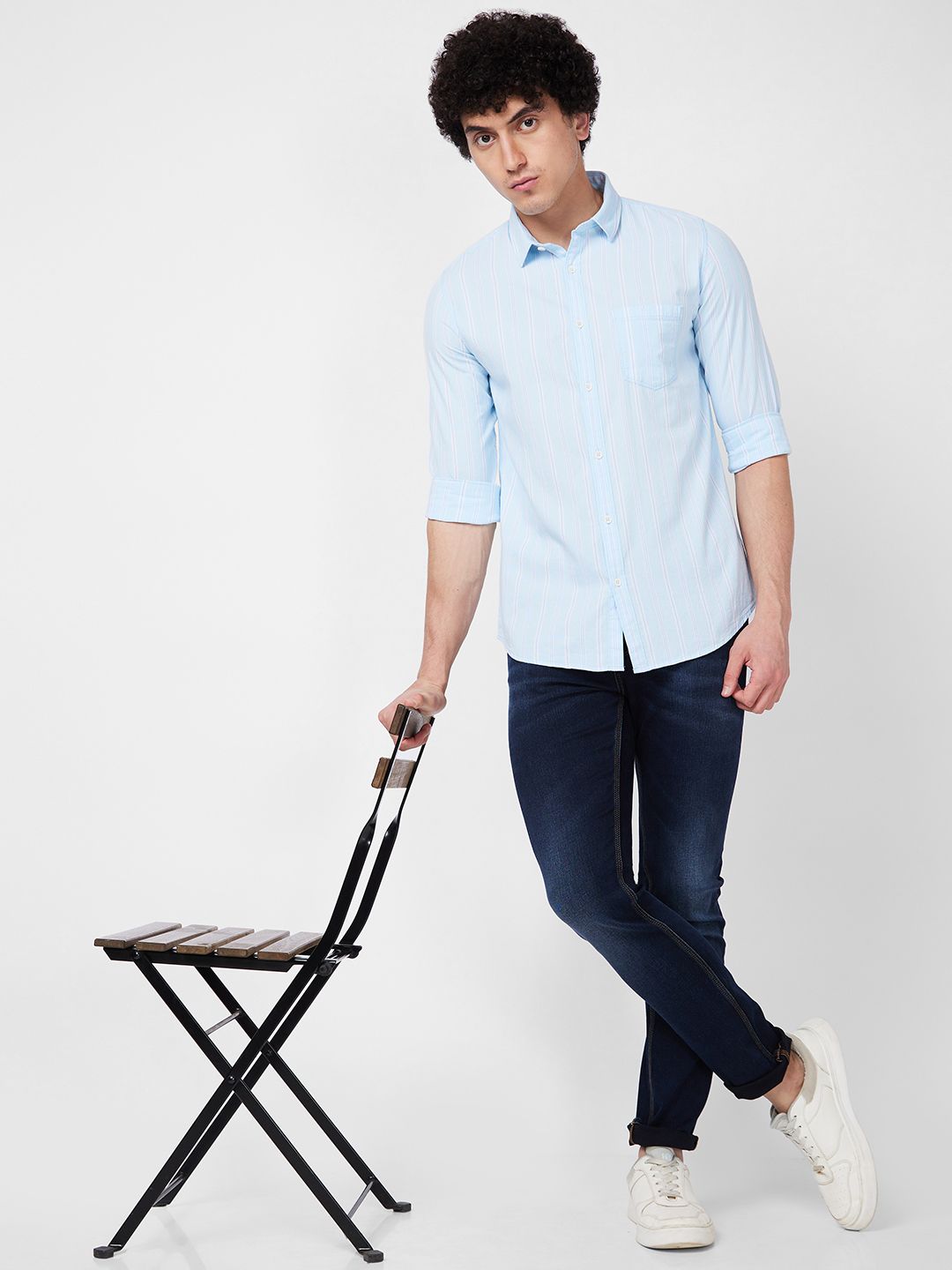 SPYKAR Vertical Striped Spread Collar Long Sleeves Cotton Casual Shirt