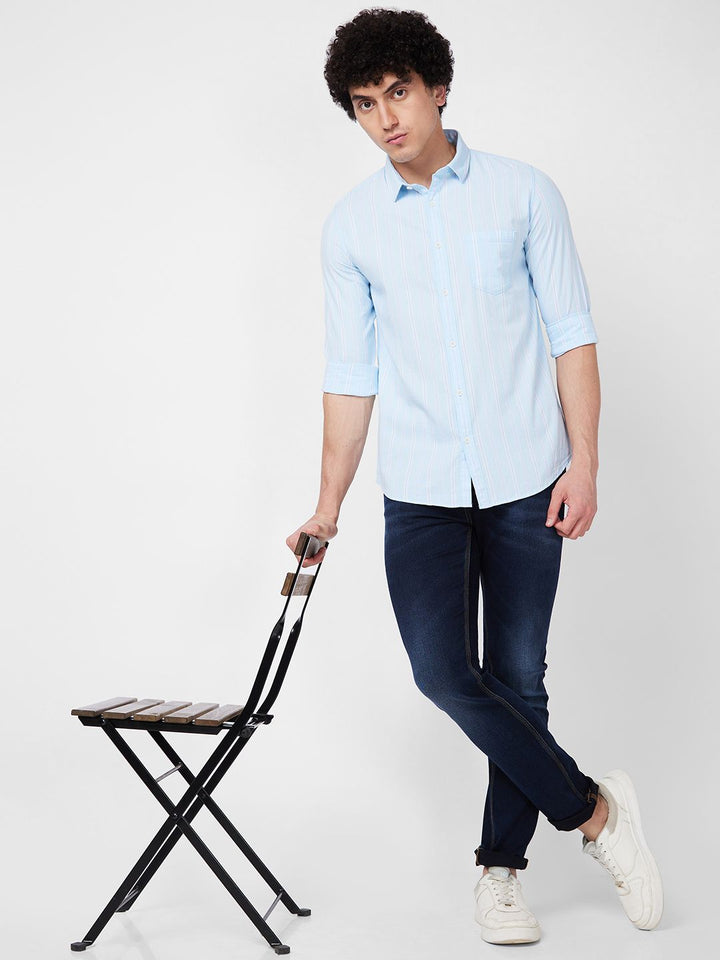 SPYKAR Vertical Striped Spread Collar Long Sleeves Cotton Casual Shirt