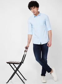 SPYKAR Vertical Striped Spread Collar Long Sleeves Cotton Casual Shirt