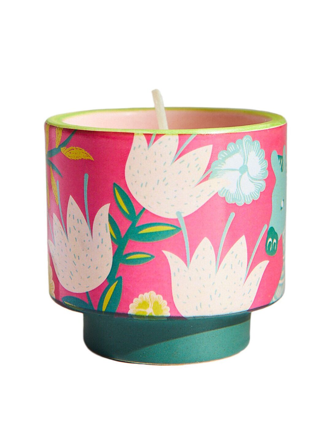 Chumbak Blue & Pink Small Ceramic White Lily Scented Jar Candle