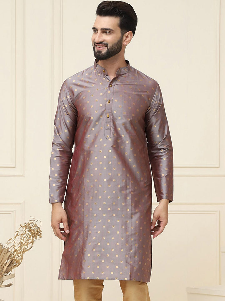 SOJANYA Men Grey Woven Design Straight Kurta