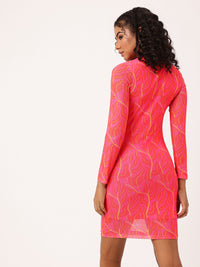 DressBerry Graceful Vibrant Tropical Printed Soft Mesh Sheath Mini Dress