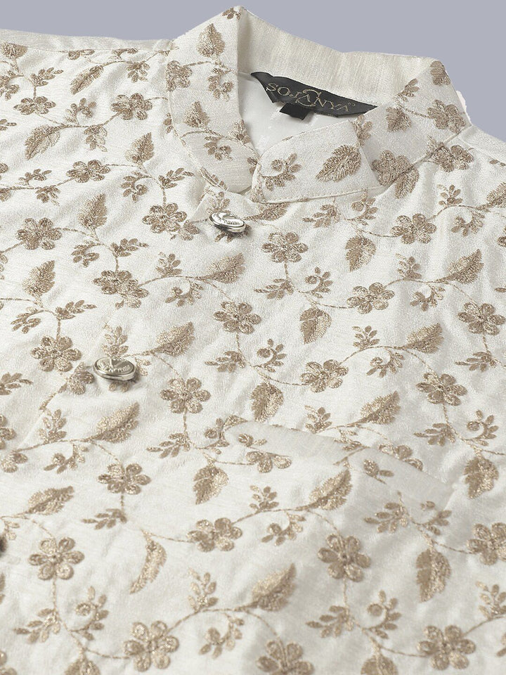 SOJANYA Embroidered Pure Cotton Kurta with Pyjamas & Narhu Jacket