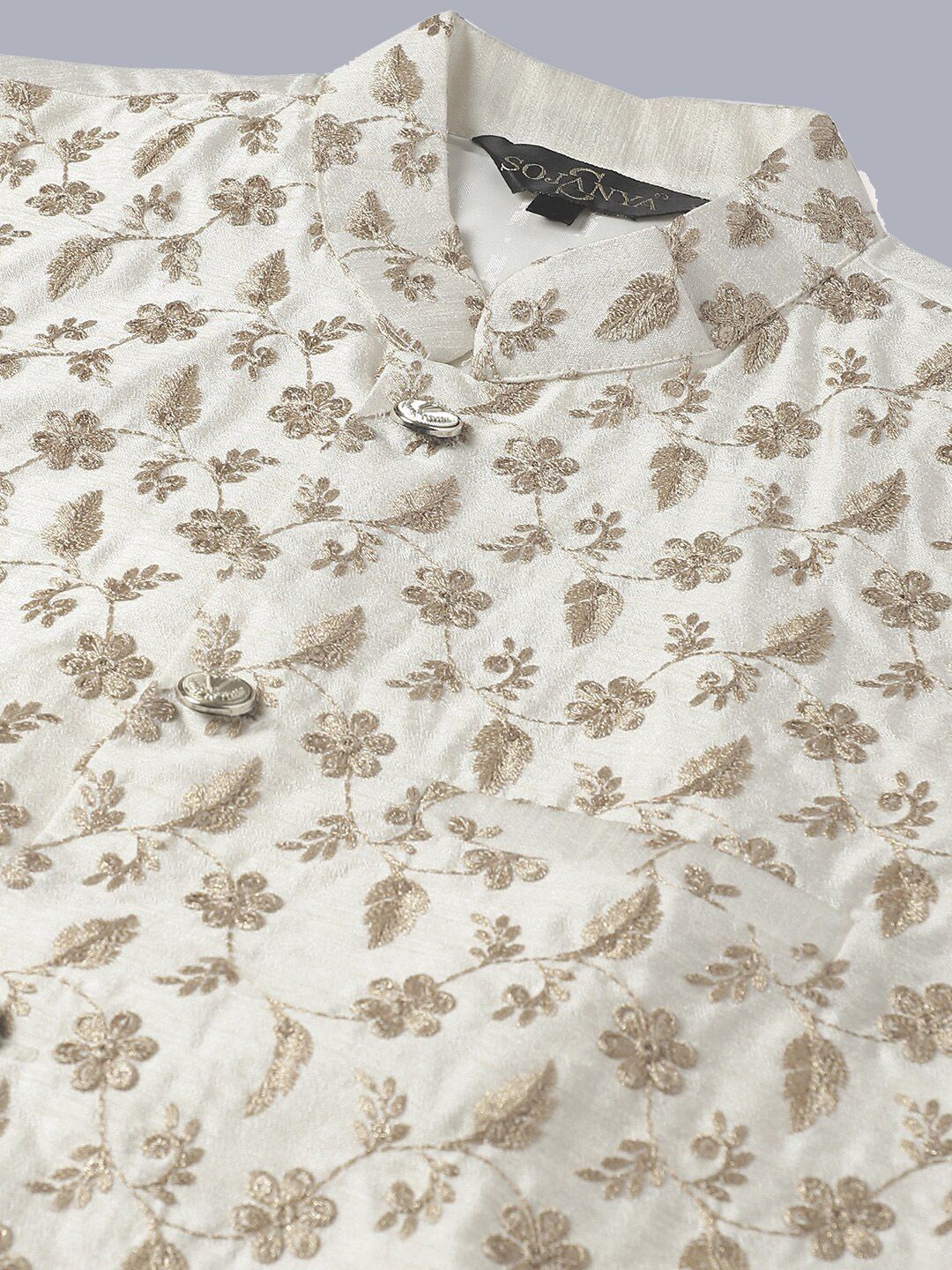 SOJANYA Embroidered Pure Cotton Kurta with Pyjamas & Narhu Jacket