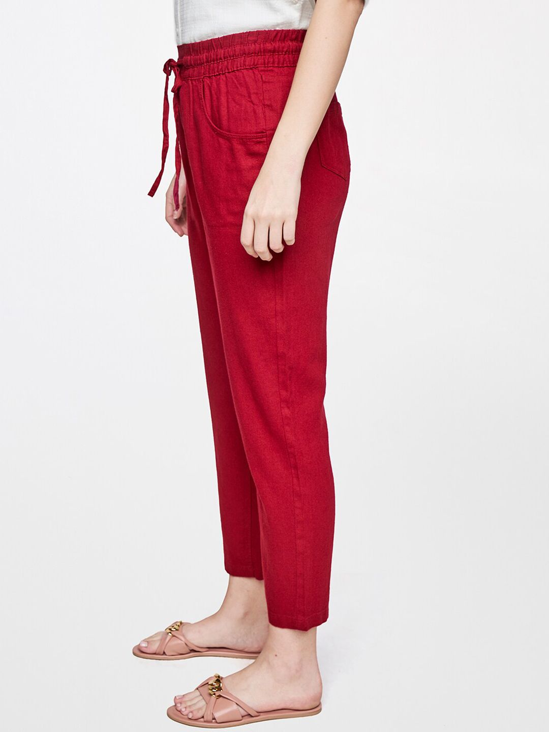 AND Women Red Straight Fit Trousers