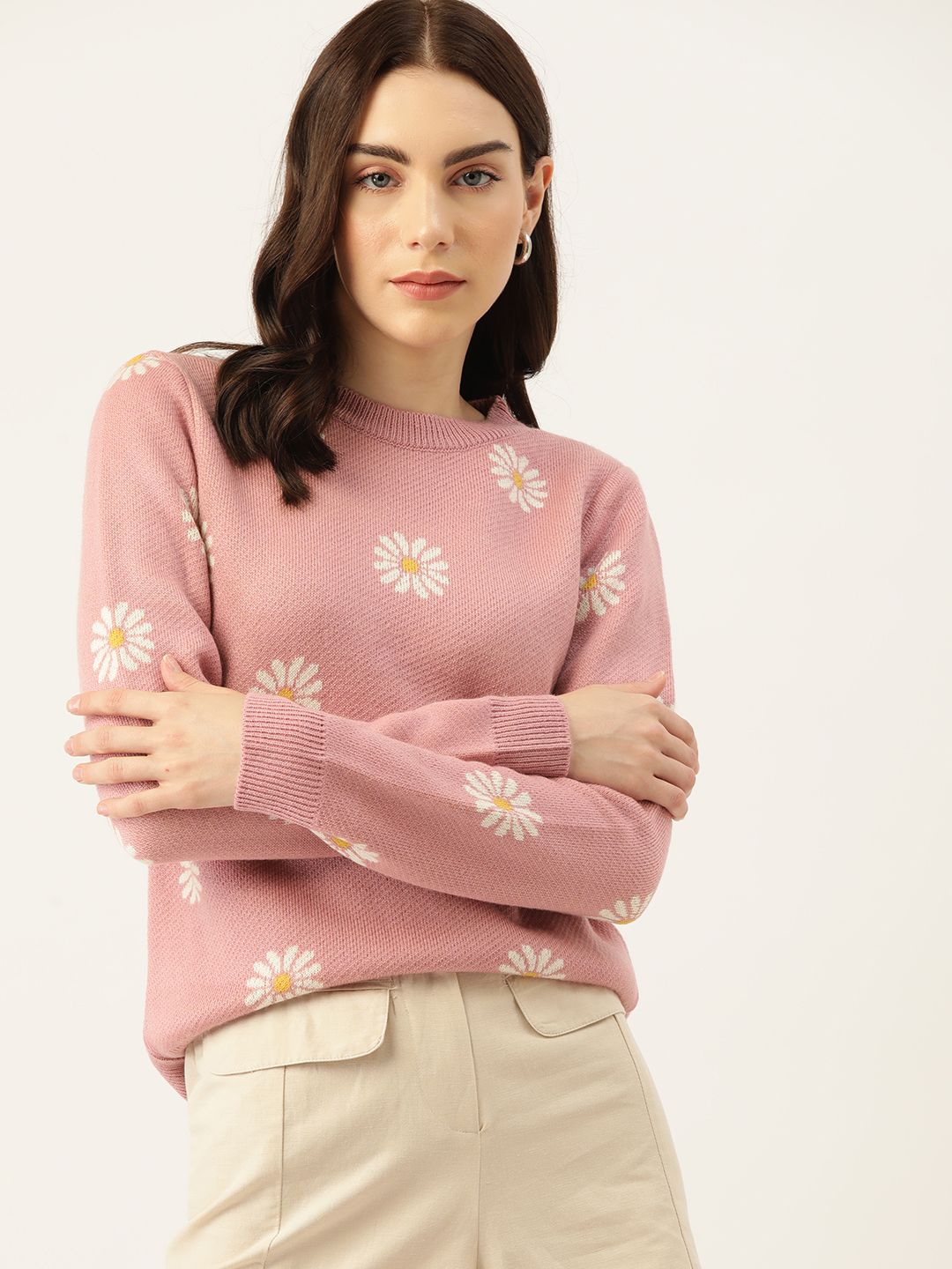 DressBerry Acrylic Floral Pattern Pullover