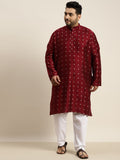 SOJANYA PLUS Lelaki Maroon & Silver Jacquard Tenunan Sutera Rekaan Lurus Kurta