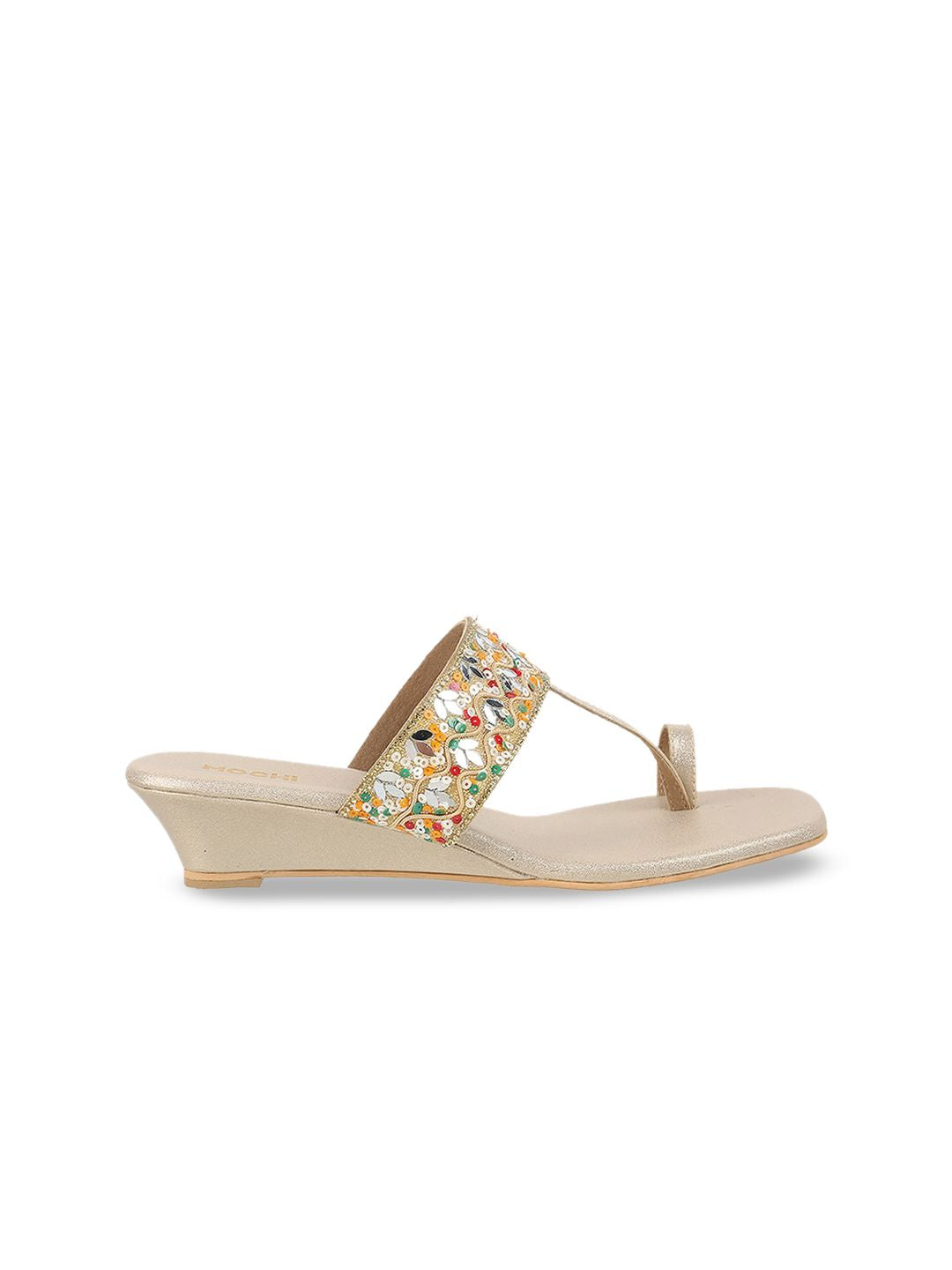 Mochi Ethnic Embellished One Toe Wedges