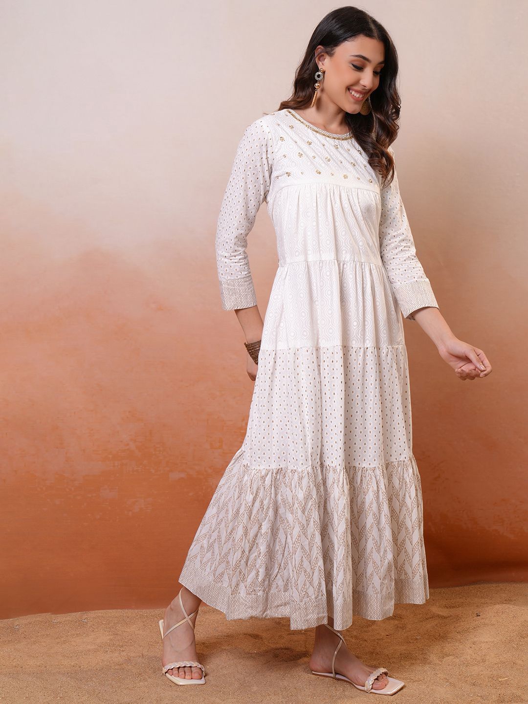 Vishudh Embroidered Tiered Maxi Dress Set With Dupatta