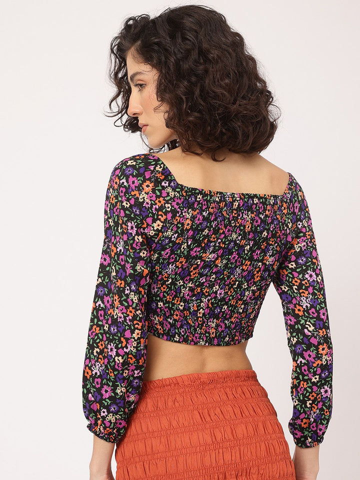 DressBerry Multi Florals Smocked Empire Padded Crop Top