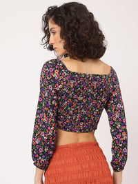DressBerry Multi Florals Smocked Empire Padded Crop Top