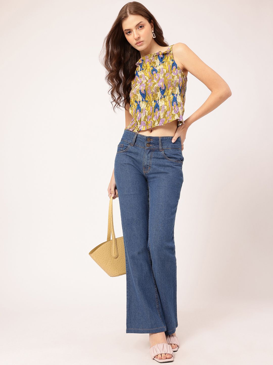 DressBerry Sunset Sizzle Printed Ruffled Smocked Bow-Detail Top
