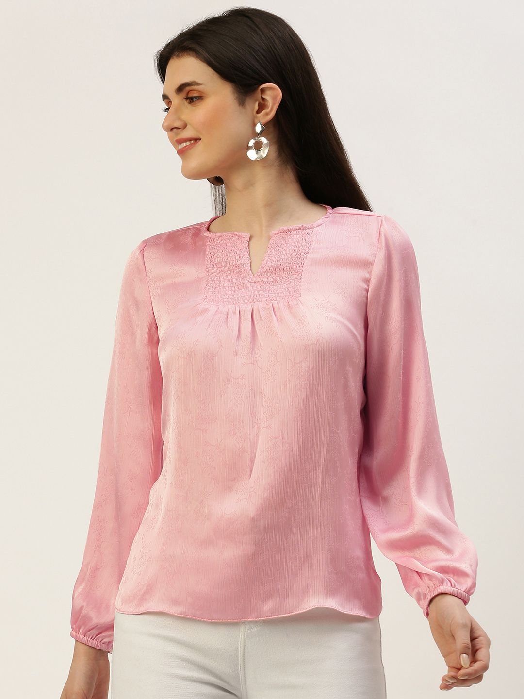AND Floral Printed Smocked Puff Sleeves Top