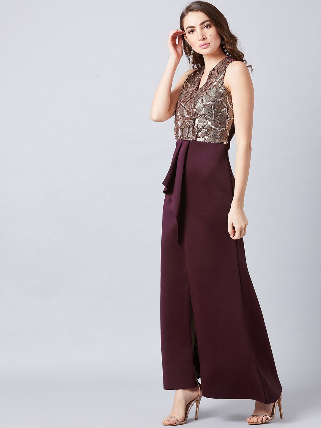 Athena Burgundy Embellished Maxi Dress