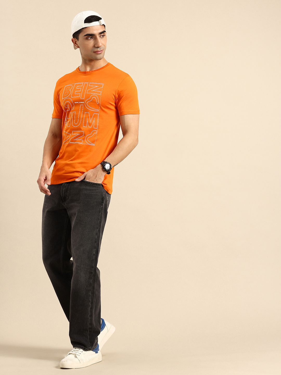 Being Human Brand Logo Printed Pure Cotton Slim Fit T-shirt