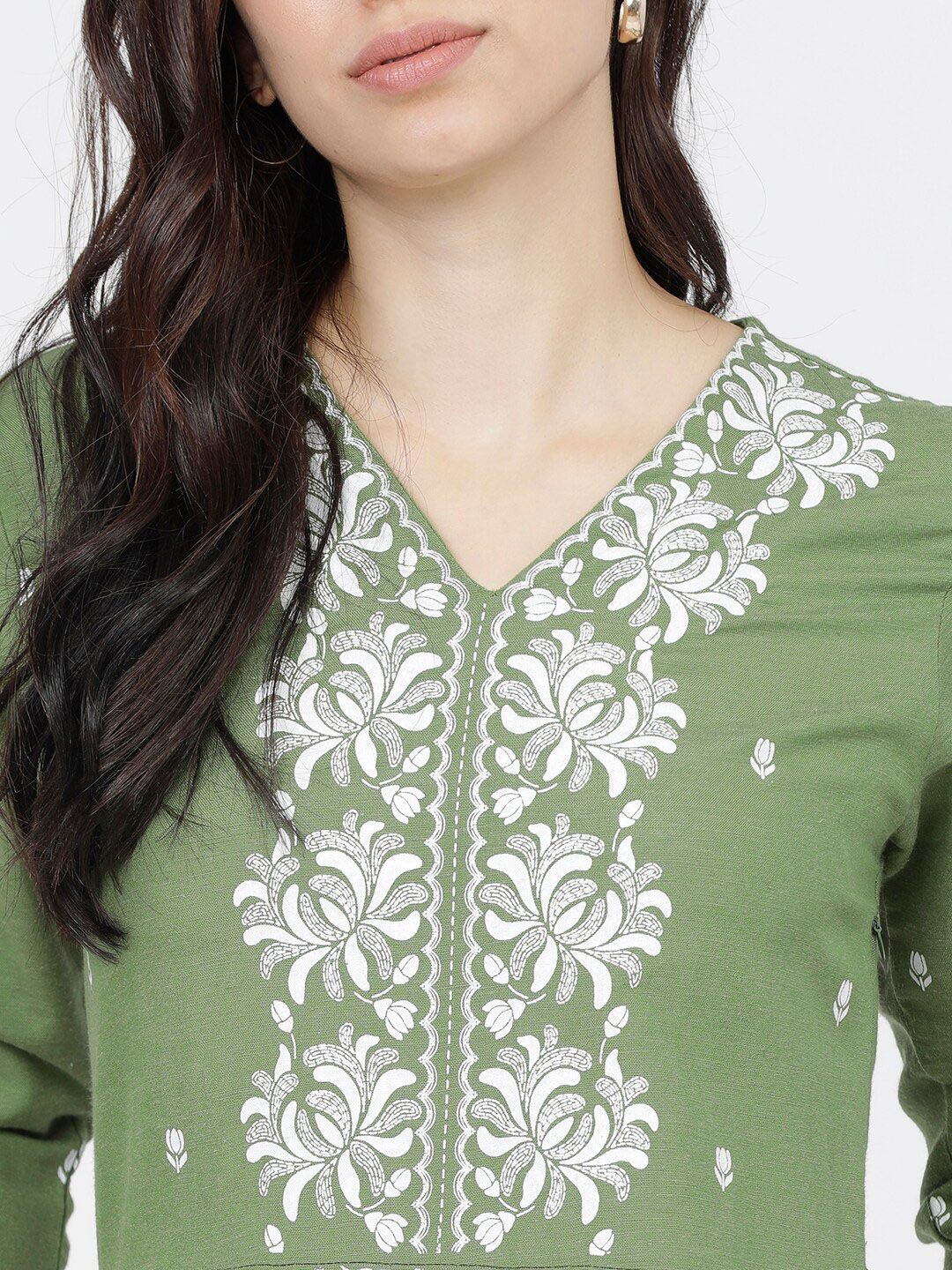 Vishudh Green Ethnic Motifs Ethnic A-Line Midi Dress