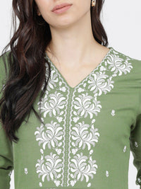 Vishudh Green Ethnic Motifs Ethnic A-Line Midi Dress