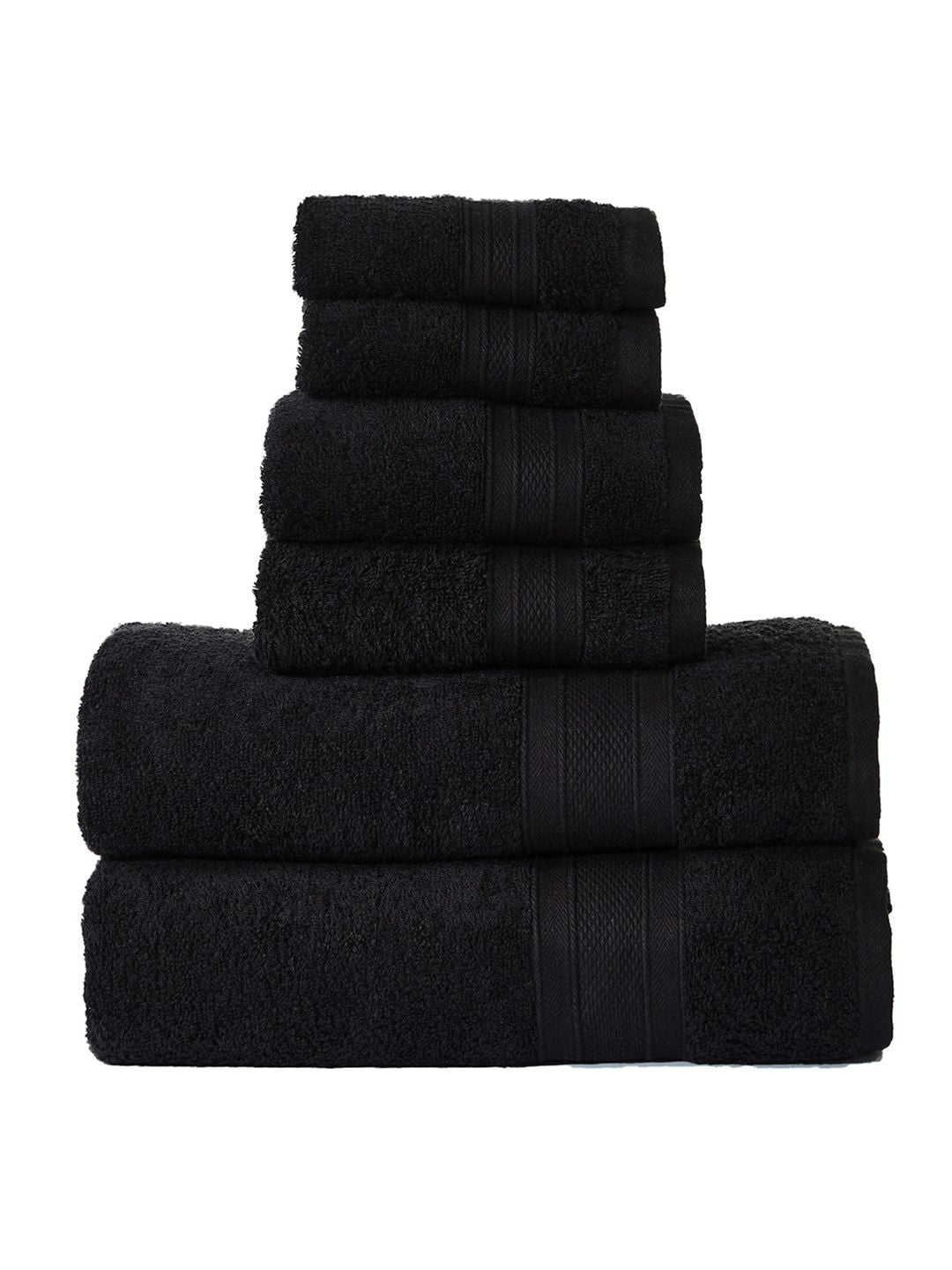 MYTRIDENT Set Of 6 Black Solid 100% Cotton 500 GSM Towels Set