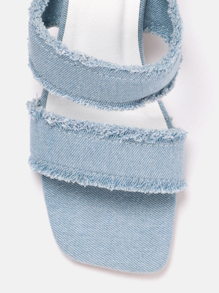 Lino Perros Fringed Denim Block Heels