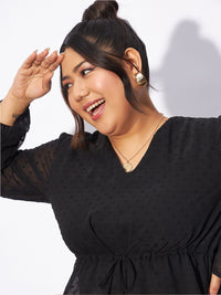 SASSAFRAS Curve Plus Size Self Design V-Neck Peplum Top