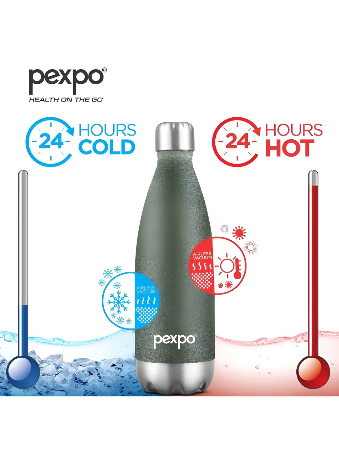 Pexpo ELECTRO ISI Certified Thermosteel 24 Hrs Hot & Cold Green Water Bottle- 500ml