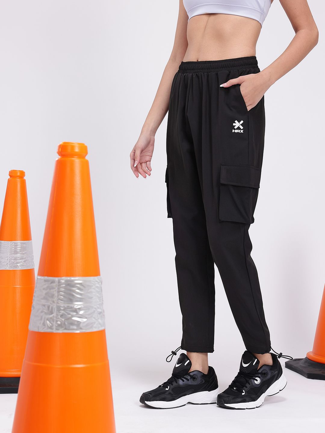 HRX by Hrithik Roshan Women Mid-Rise Cropped Lifestyle Cargos with Toggle Hem
