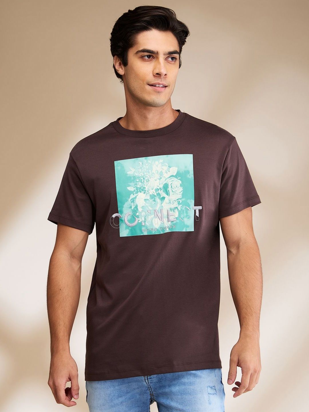 Being Human Men Floral Printed Raw Edge T-shirt