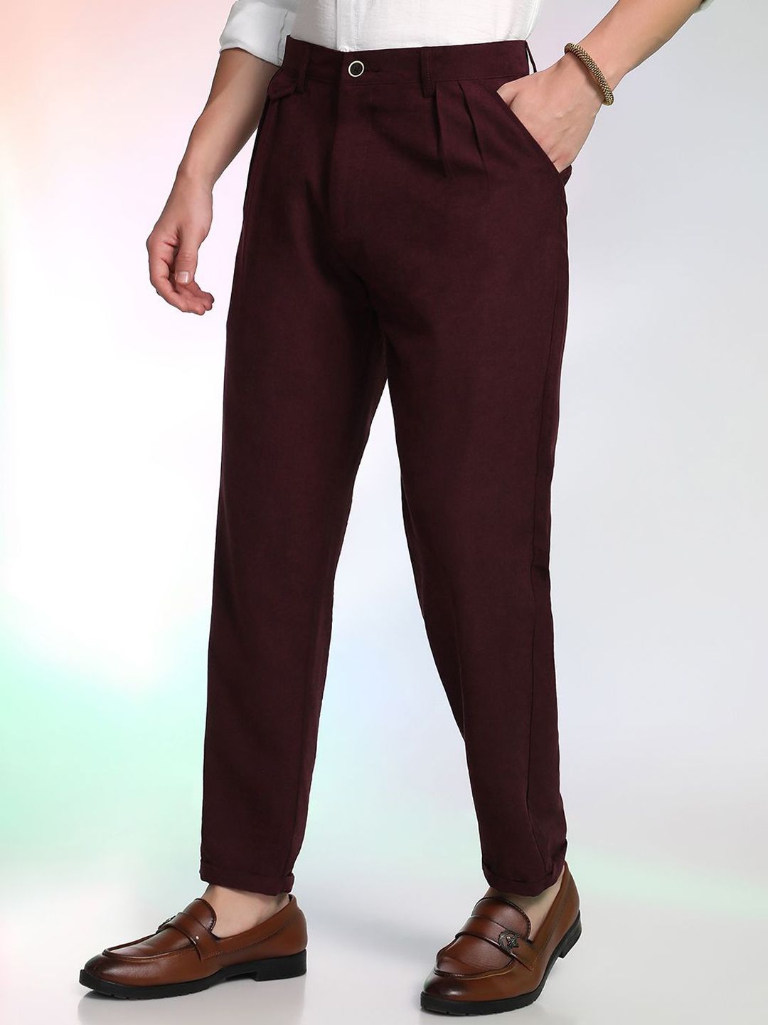 Campus Sutra Men Comfort Mid-Rise Relaxed Fit Trousers