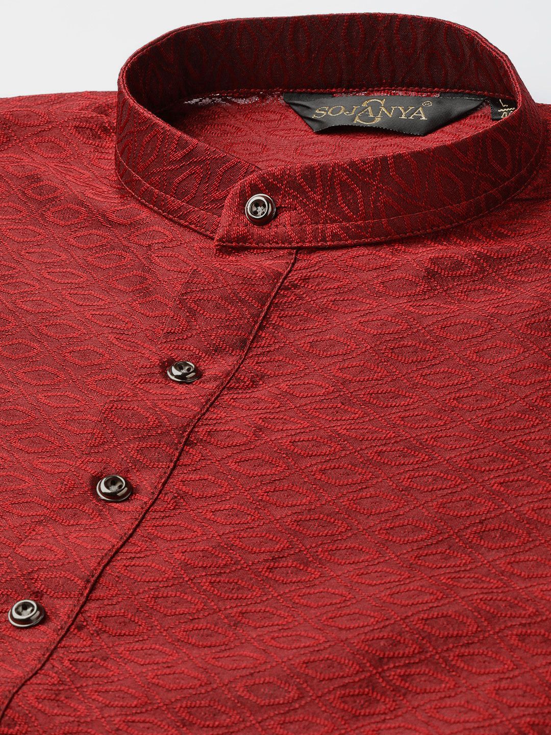 SOJANYA Men Maroon Woven Design Straight Kurta