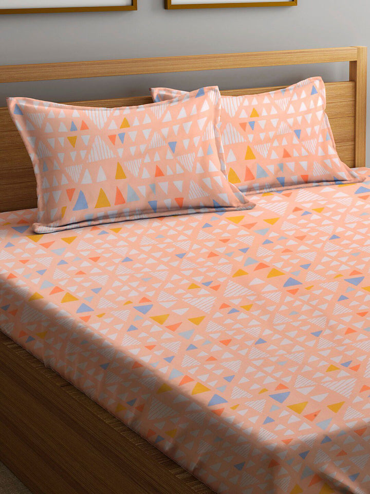 KLOTTHE Peach Kapas Geometrik 300 TC Cadar King Halus dengan 2 Sarung Bantal-98 x 87 inci