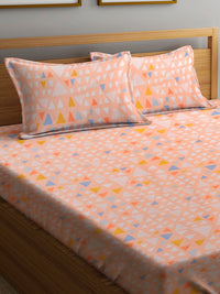 KLOTTHE Peach Kapas Geometrik 300 TC Cadar King Halus dengan 2 Sarung Bantal-98 x 87 inci