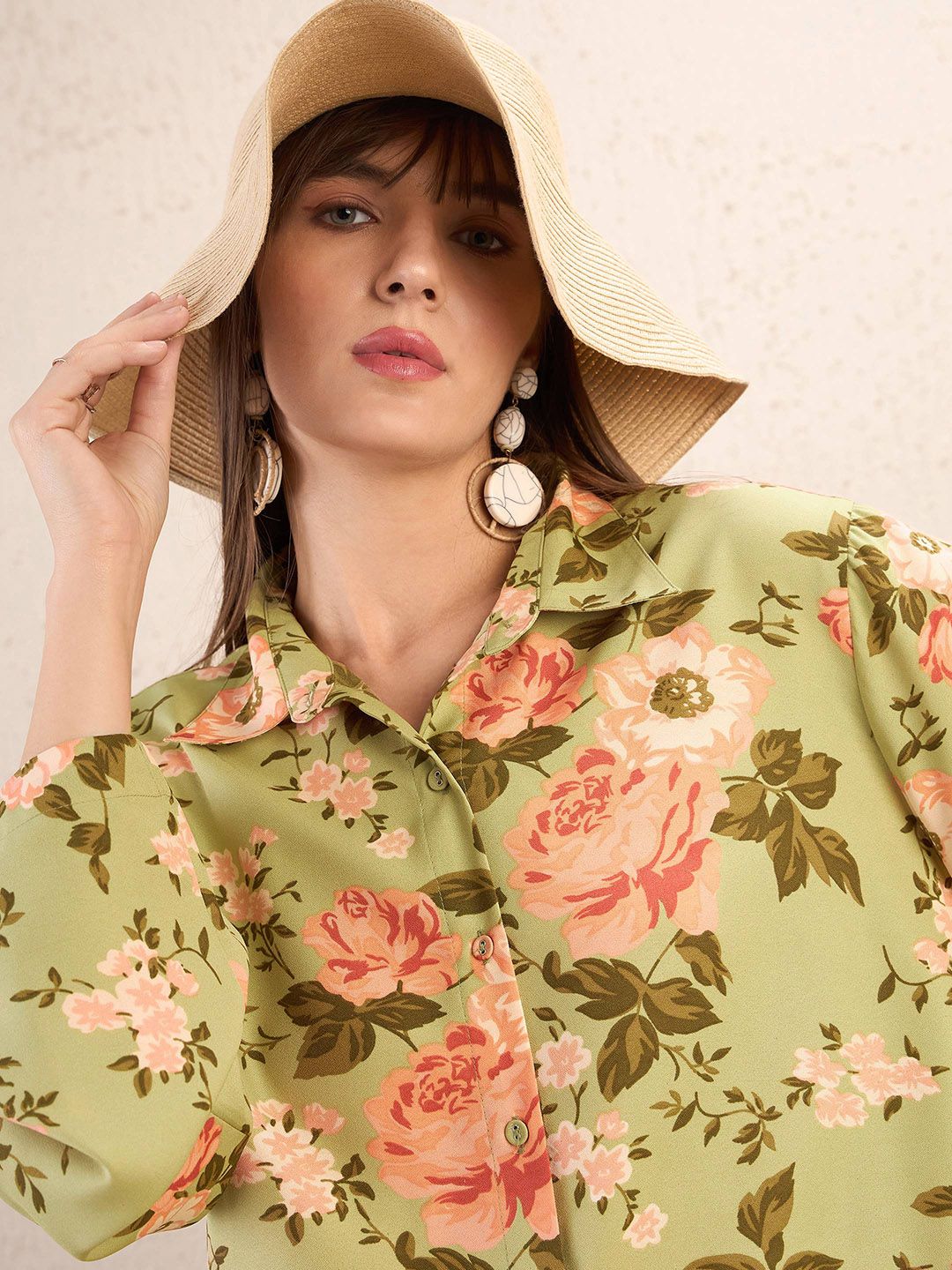 SASSAFRAS Olive Green Floral Printed Shirt & Trousers