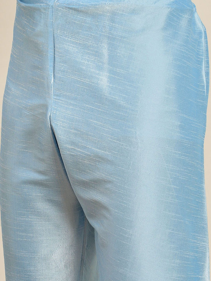 SOJANYA Men Blue Embroidered Kurta with Churidar with Nehru Jacket
