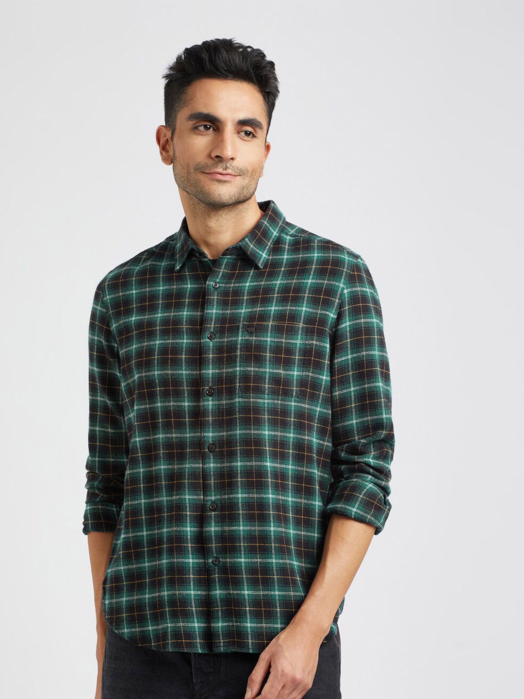 THE BEAR HOUSE Slim Fit Tartan Checked Pure Cotton Casual Shirt
