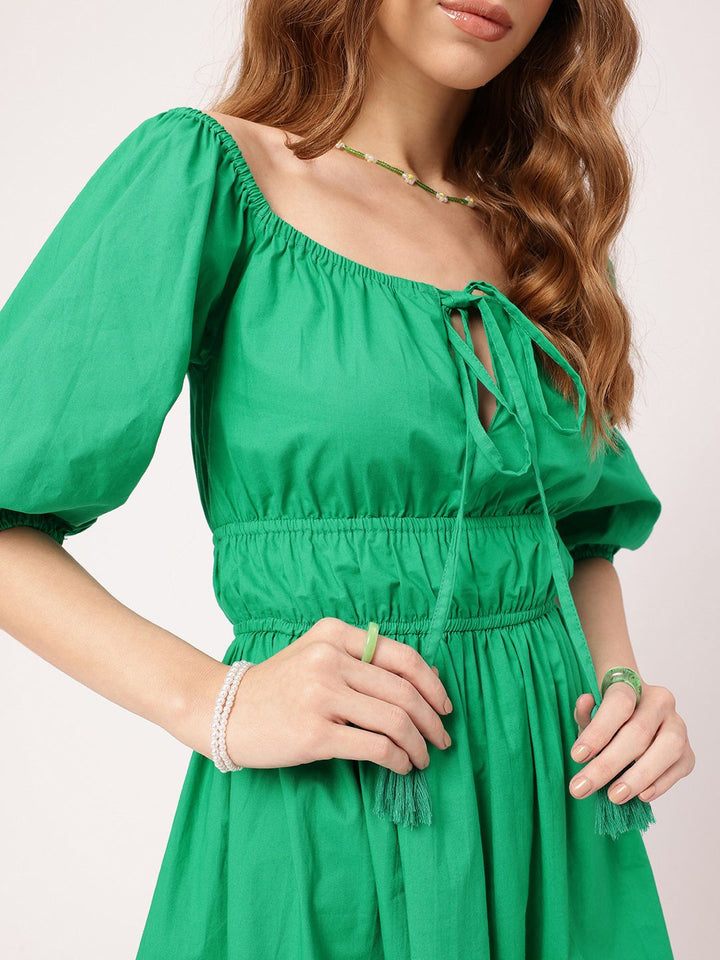 Effortless Cute Cinched Waist Off-Shoulder A-Line Mini Dress