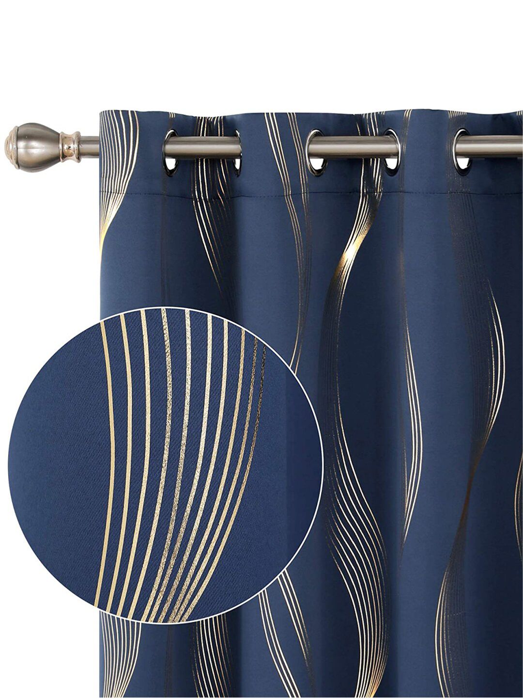 URBAN SPACE Navy Blue & Gold-Toned Printed Black Out Door Curtain