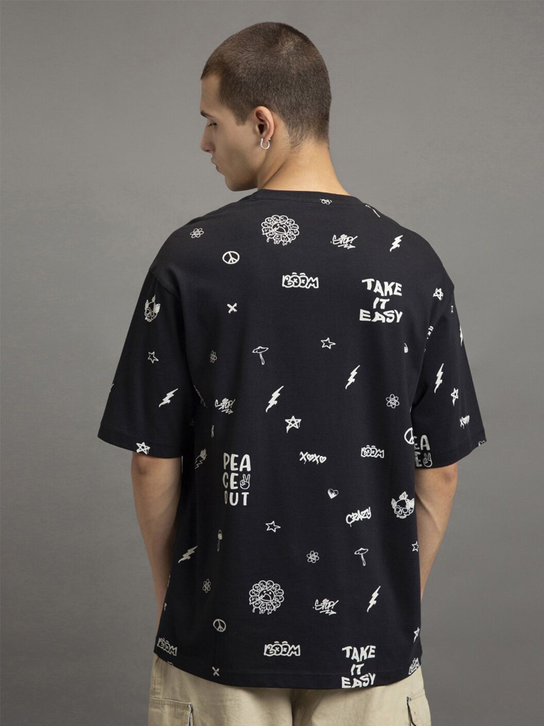 Bewakoof Conversational Printed Drop-Shoulder Sleeves Pure Cotton Oversized T-shirt