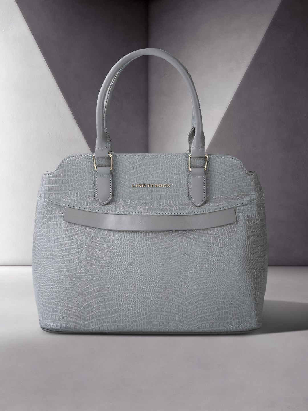 Lino Perros Grey Snakeskin Textured Structured Handheld Bag