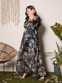 Berrylush Curve Women Floral Print Chiffon Empire Midi Dress