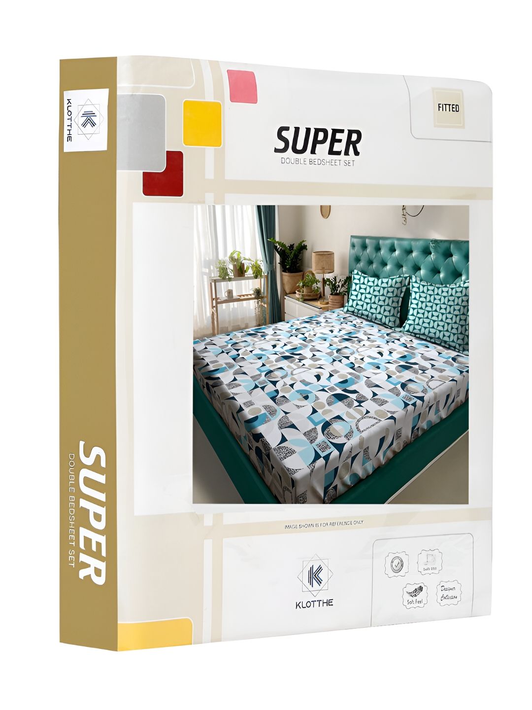 KLOTTHE White & Blue Printed 300TC Dilengkapi Cadar King Double Dengan 2 Sarung Bantal