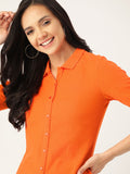 DressBerry Women Orange Ribbed Shirt Style Top