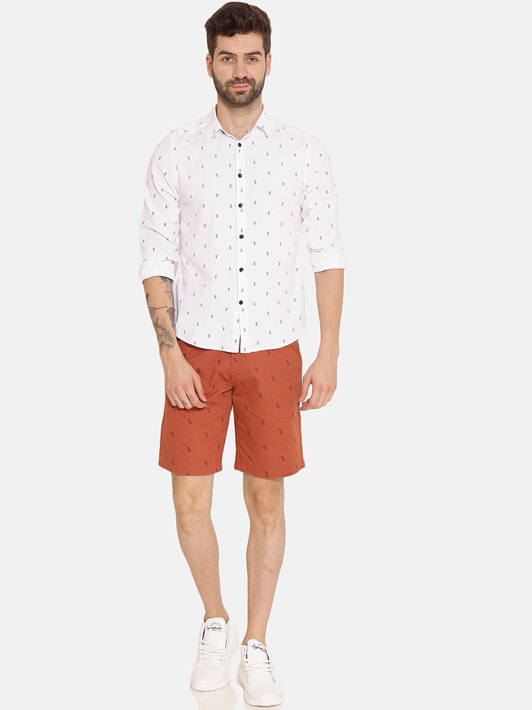 Bene Kleed Men Rust Orange Printed Loose Fit Regular Shorts
