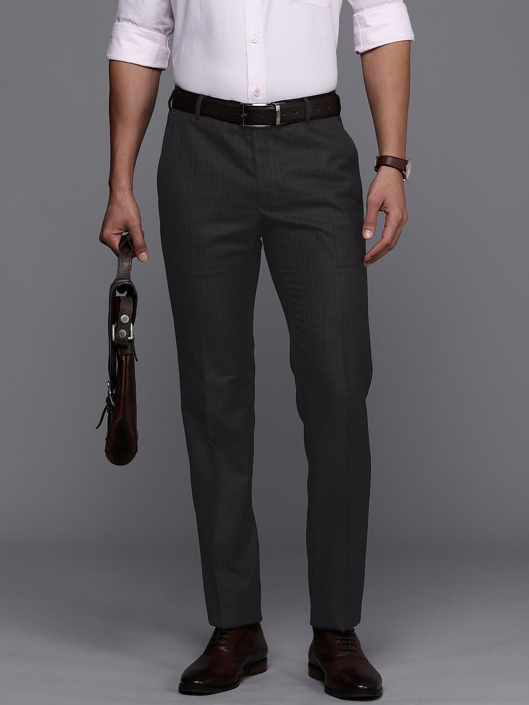Raymond Men Checked Slim Fit Formal Trousers