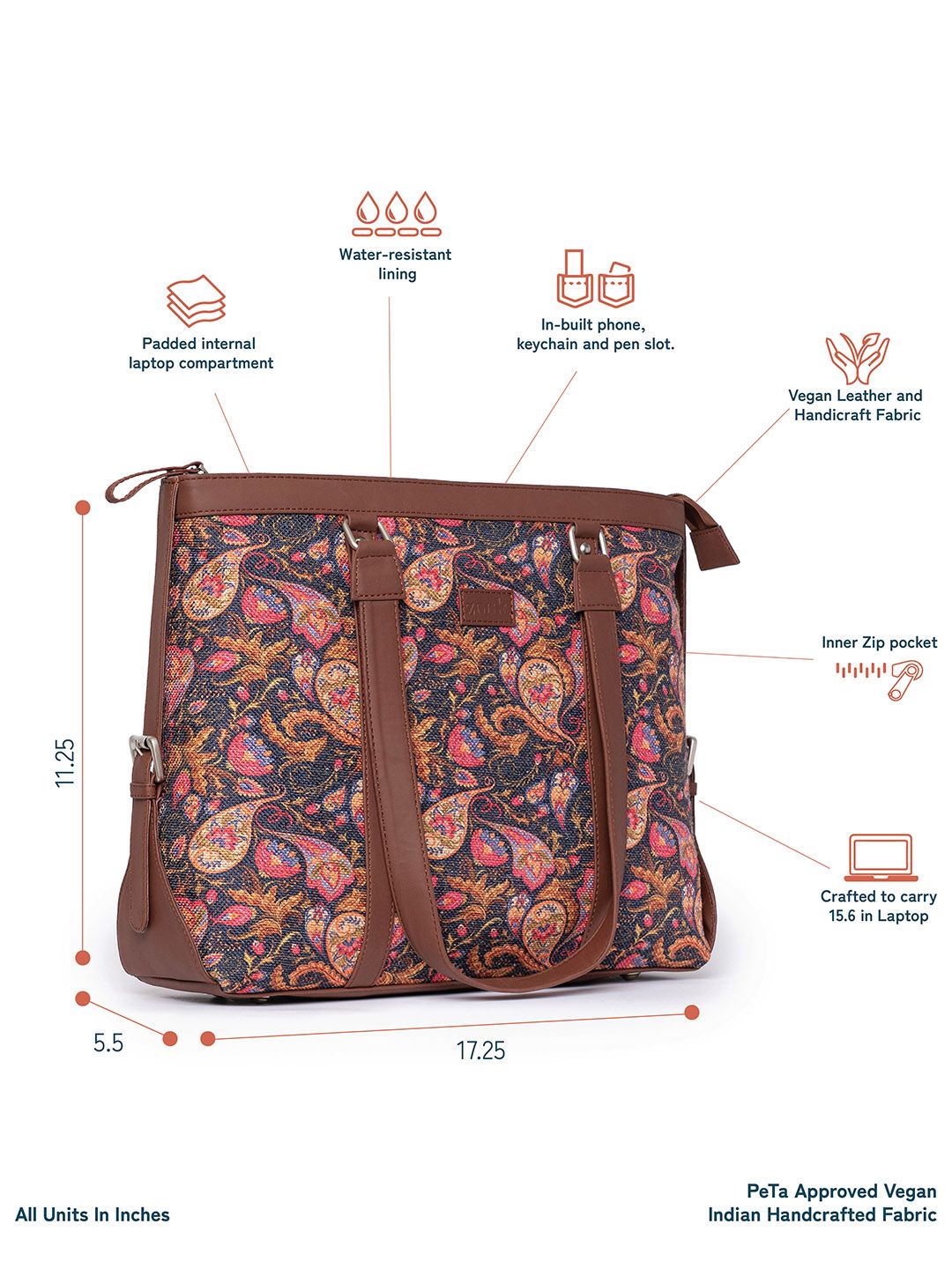 ZOUK Navy Blue & Pink Printed Vegan Leather Sustainable Shoulder 16 Inch Laptop Tote Bag