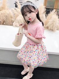 YK Girls Printed Round Neck Short Sleeves Pure Cotton Top With Skirt