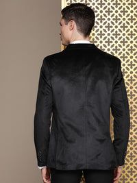 House of Pataudi Tailored Fit Self Design Velvet Finish Single-Breasted Party Blazer