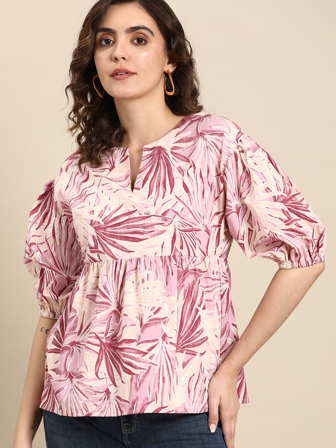 all about you Floral Print Puff Sleeves Cotton Top