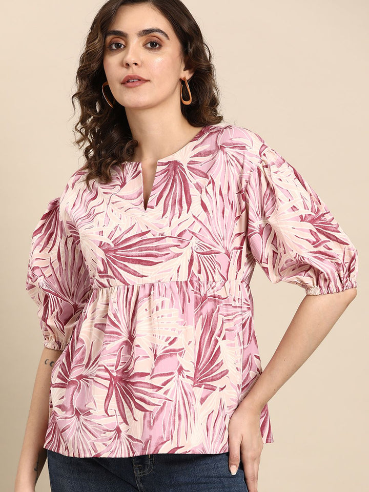 all about you Floral Print Puff Sleeves Cotton Top